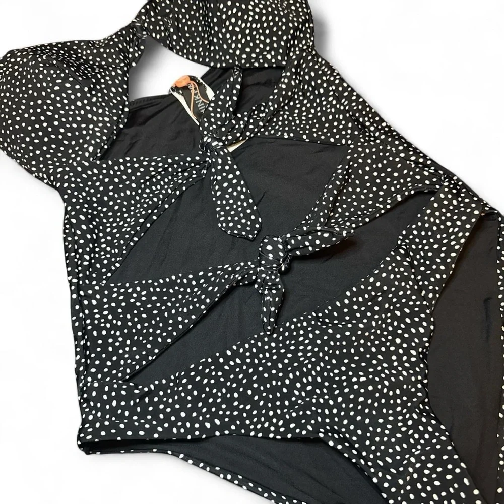 NWT MINKPINK Mantaray Tie Retro Black Polka Dot One-Piece Swimsuit — MEDIUM